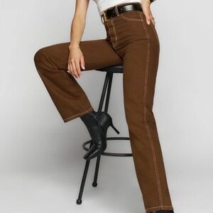 Reformation Cowboy High Rise Straight Jeans - Chocolate